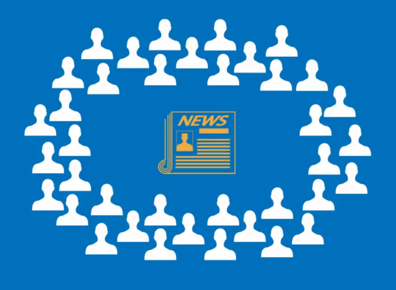 Daily digest summary email A graphic of a circle of people with news in the middle