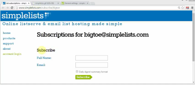 A screenshot of a Simplelists landing page