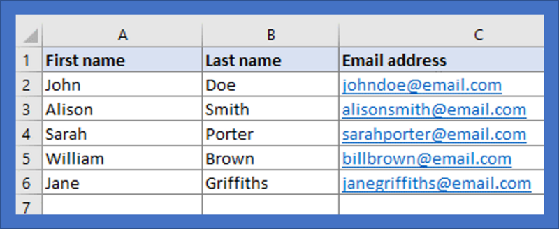 Add list members from spreadsheet A screenshot of a spreadsheet
