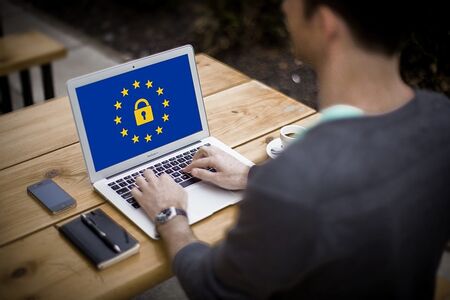 A laptop with the EU logo